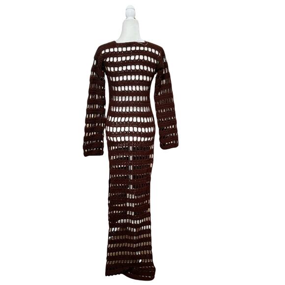 Elexiay Long Sleeve Crochet Maxi Swim Cover Up Small Brown NEW - Picture 6 of 8